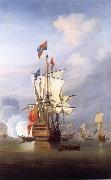 Monamy, Peter The First-rate ship Royal Sovereign stern  quarter view,in a calm oil painting
